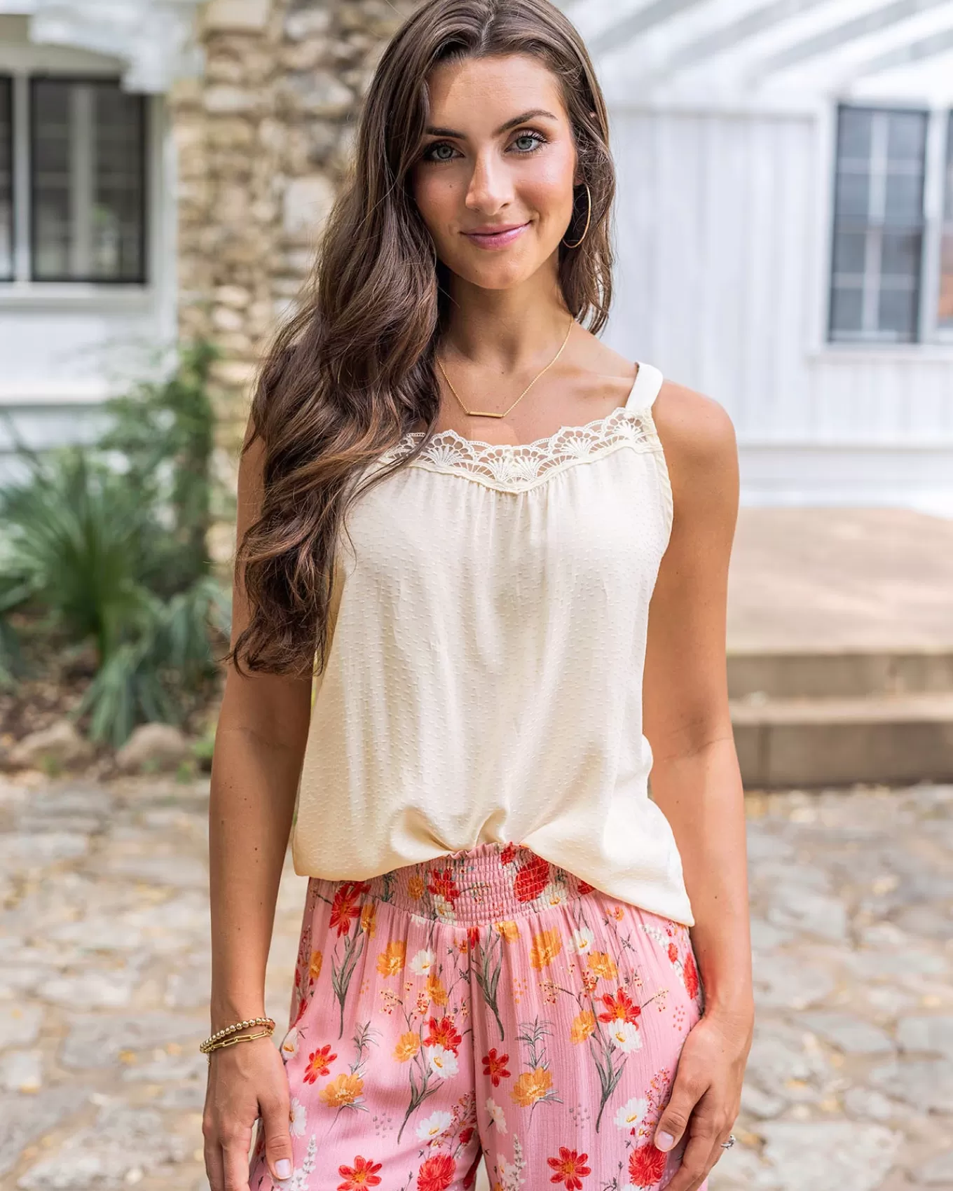 Clearance Dobby Dot Lace Trim Cami Tanks