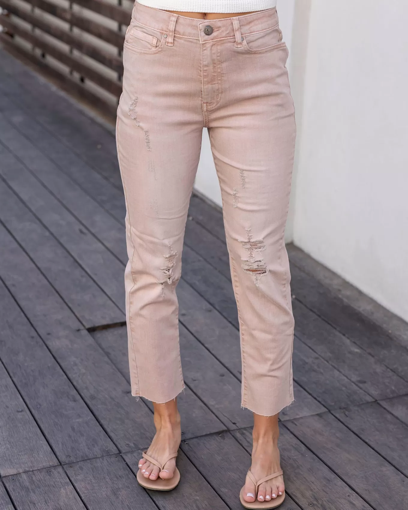 Cheap Mel's Fave Distressed Cropped Straight Leg Colored Denim In Jeans + Jeggings