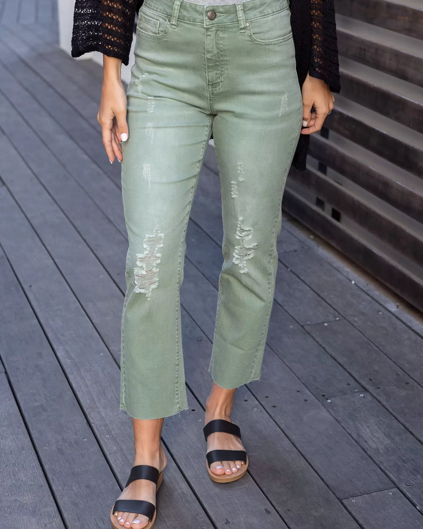 Cheap Mel's Fave Distressed Cropped Straight Leg Colored Denim In Jeans + Jeggings