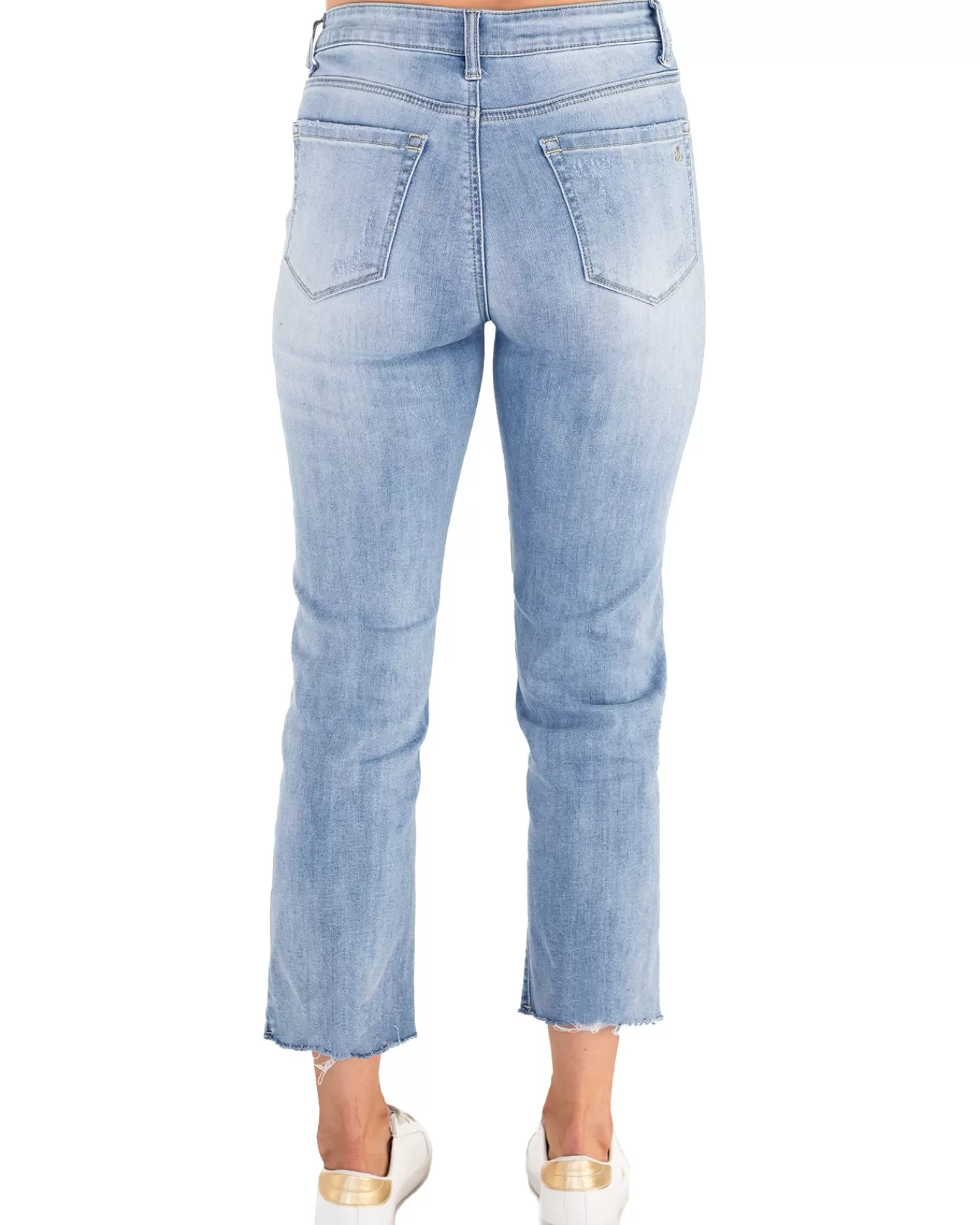 New Mel's Fave Distressed Straight Leg Cropped Denim In Light Mid-Wash - FINAL SALE Jeans + Jeggings