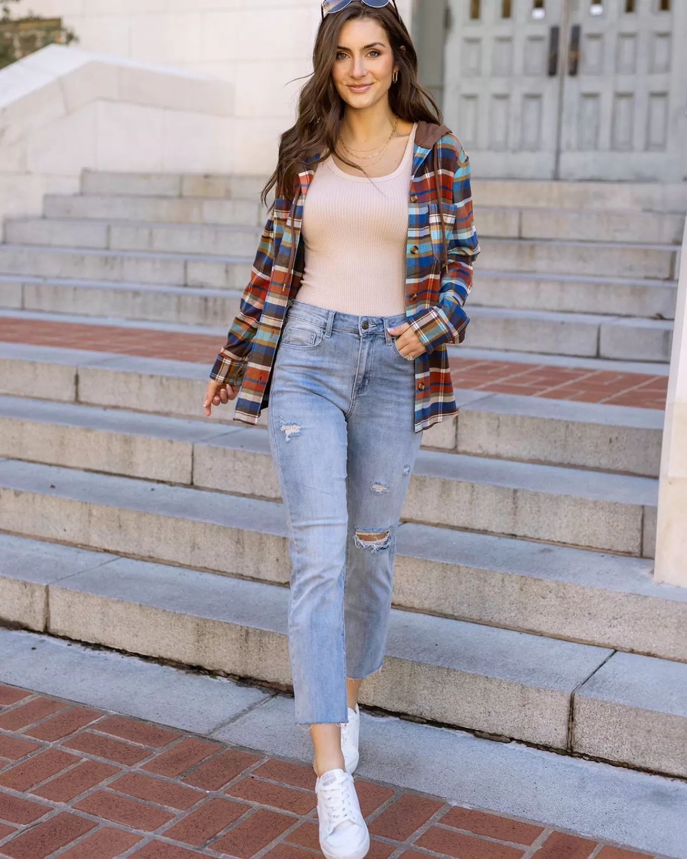 New Mel's Fave Distressed Straight Leg Cropped Denim In Light Mid-Wash - FINAL SALE Jeans + Jeggings