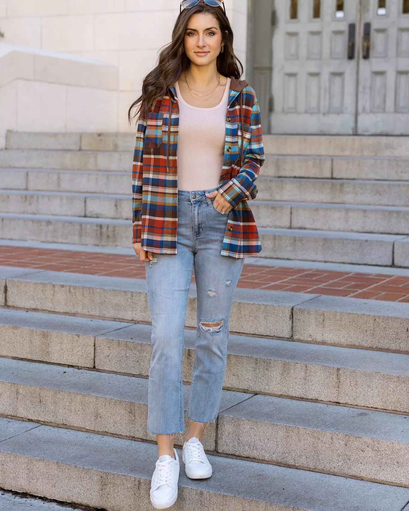 New Mel's Fave Distressed Straight Leg Cropped Denim In Light Mid-Wash - FINAL SALE Jeans + Jeggings
