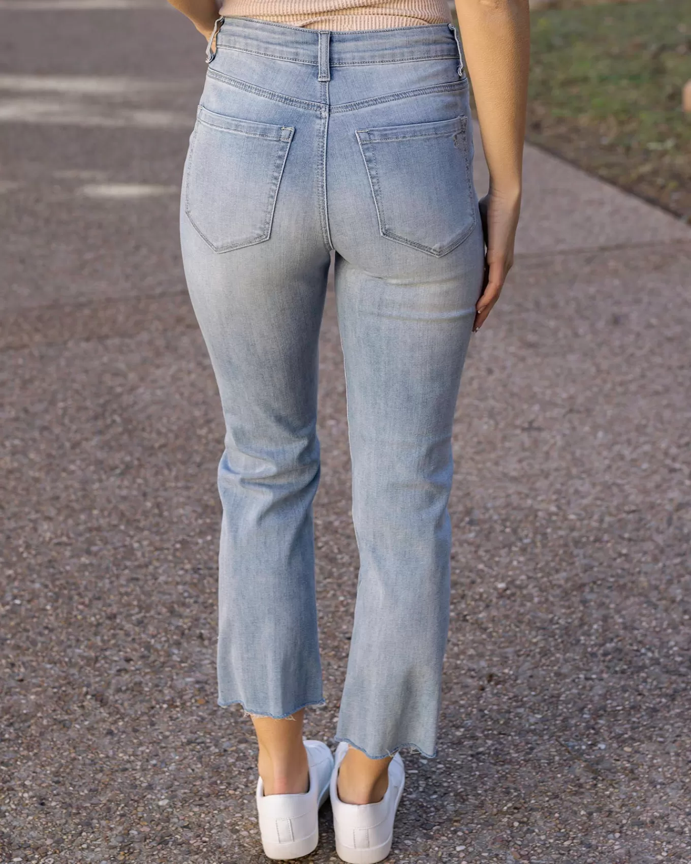 New Mel's Fave Distressed Straight Leg Cropped Denim In Light Mid-Wash - FINAL SALE Jeans + Jeggings