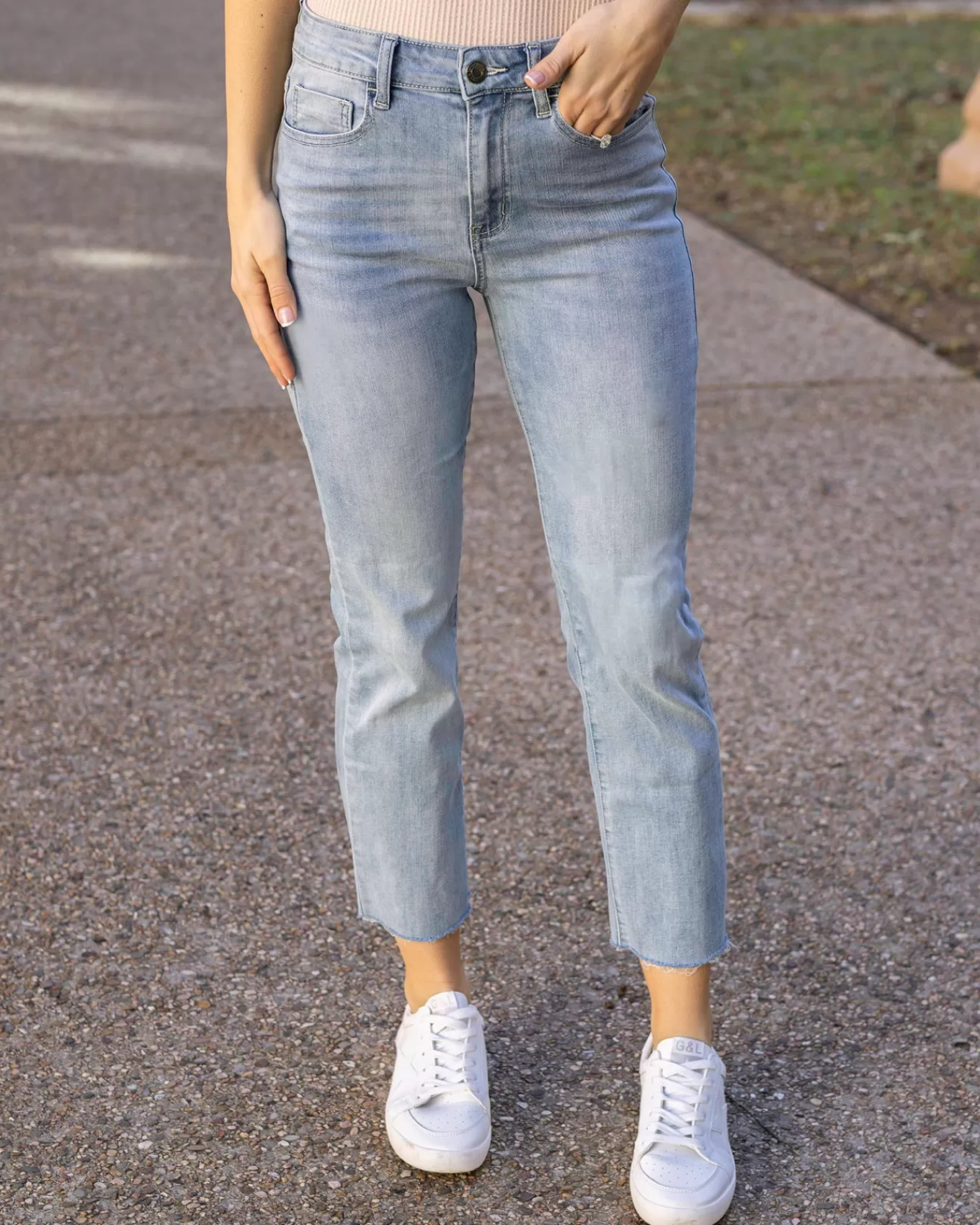 Hot Mel's Fave Non Distressed Straight Leg Cropped Denim In Light Mid-Wash - FINAL SALE Jeans + Jeggings