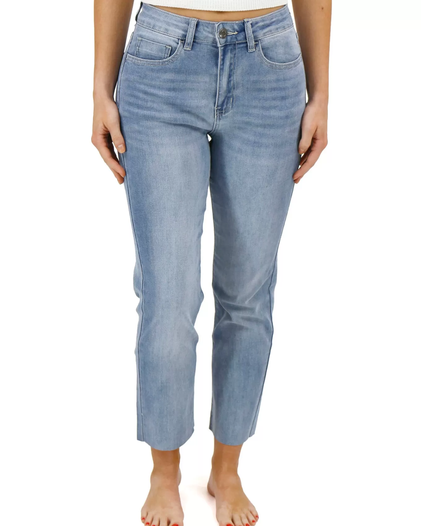 Hot Mel's Fave Non Distressed Straight Leg Cropped Denim In Light Mid-Wash - FINAL SALE Jeans + Jeggings