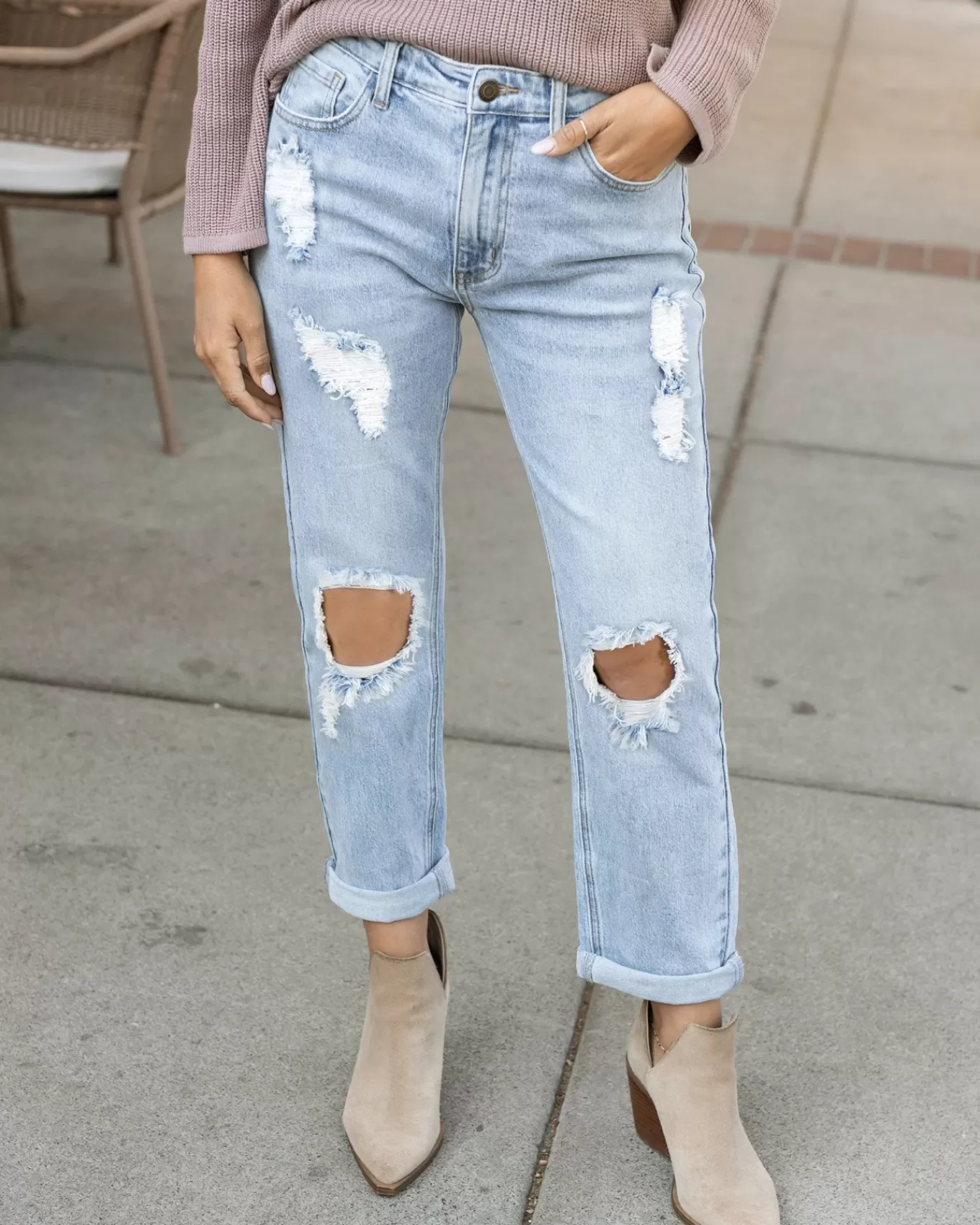 Cheap Mid-Rise Girlfriend Jeans Jeans + Jeggings