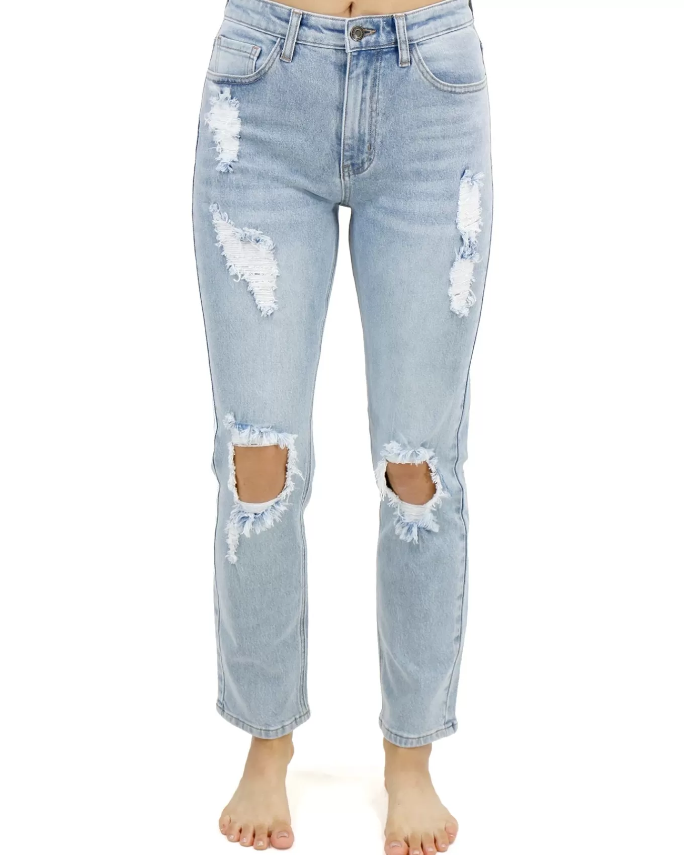 Cheap Mid-Rise Girlfriend Jeans Jeans + Jeggings
