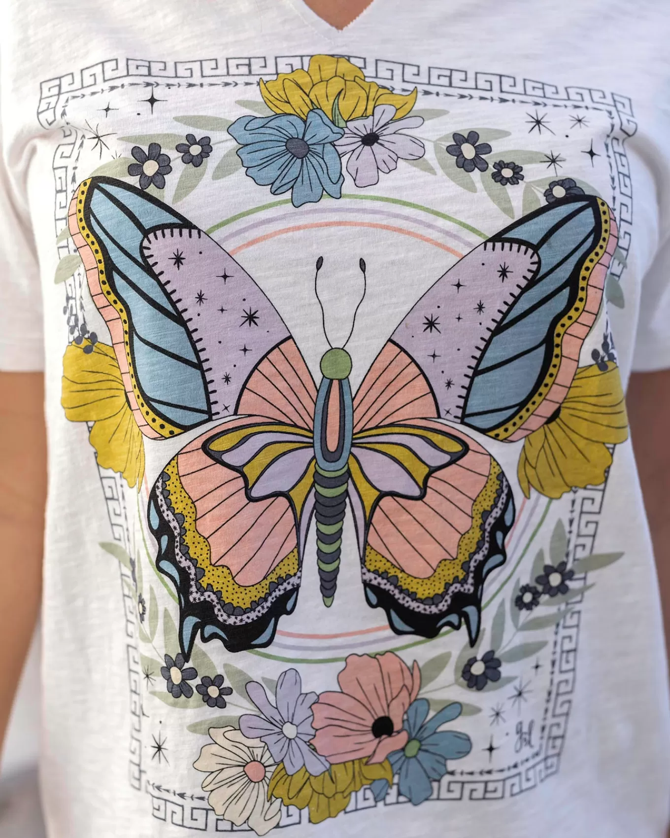 Best Sale Notched Neck Washed & Worn Graphic Tee - - FINAL SALE Graphic Tees