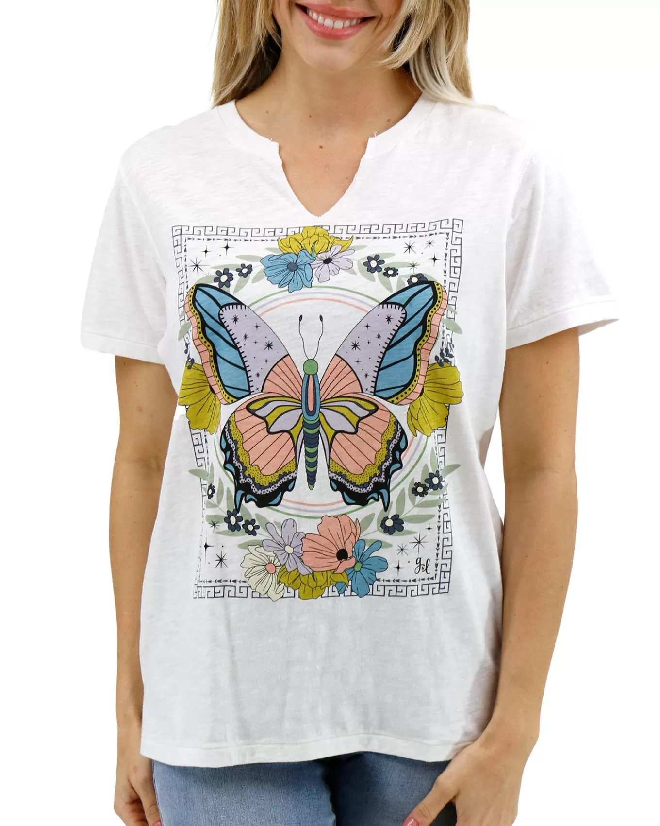 Best Sale Notched Neck Washed & Worn Graphic Tee - - FINAL SALE Graphic Tees