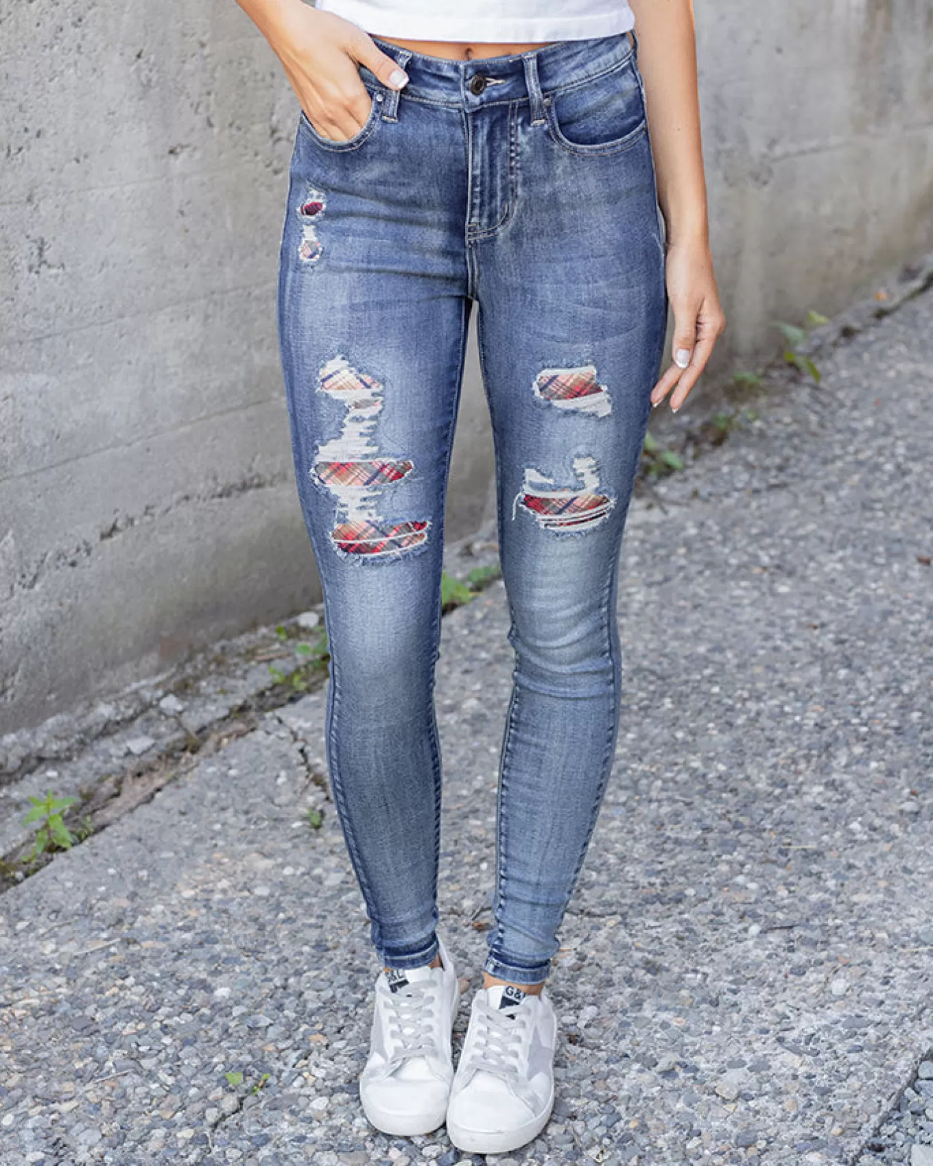 Best Plaid Patched Denim In - FINAL SALE Jeans + Jeggings