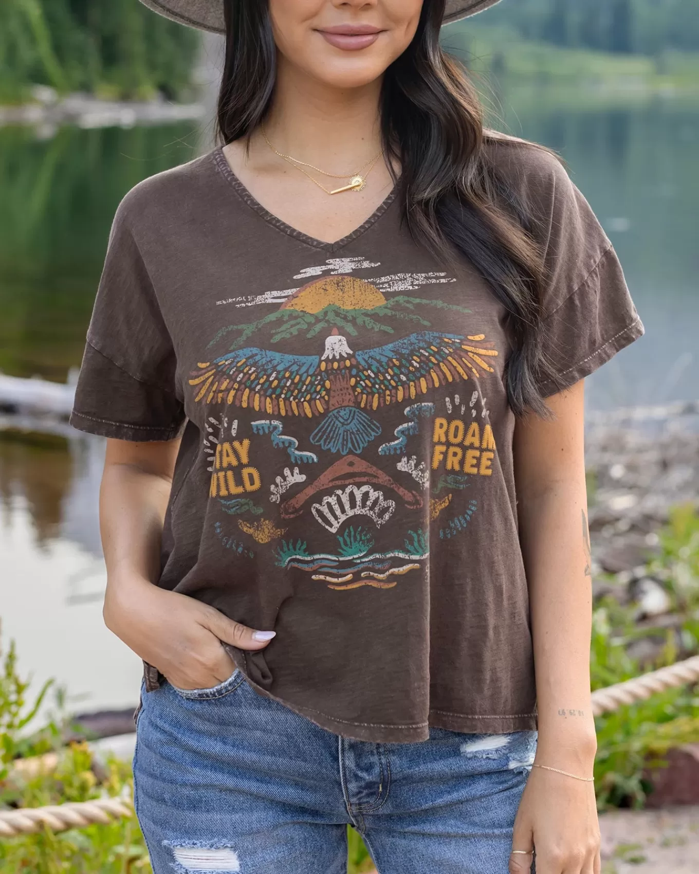 Clearance Relaxed Fit V-Neck Graphic Tee - Graphic Tees