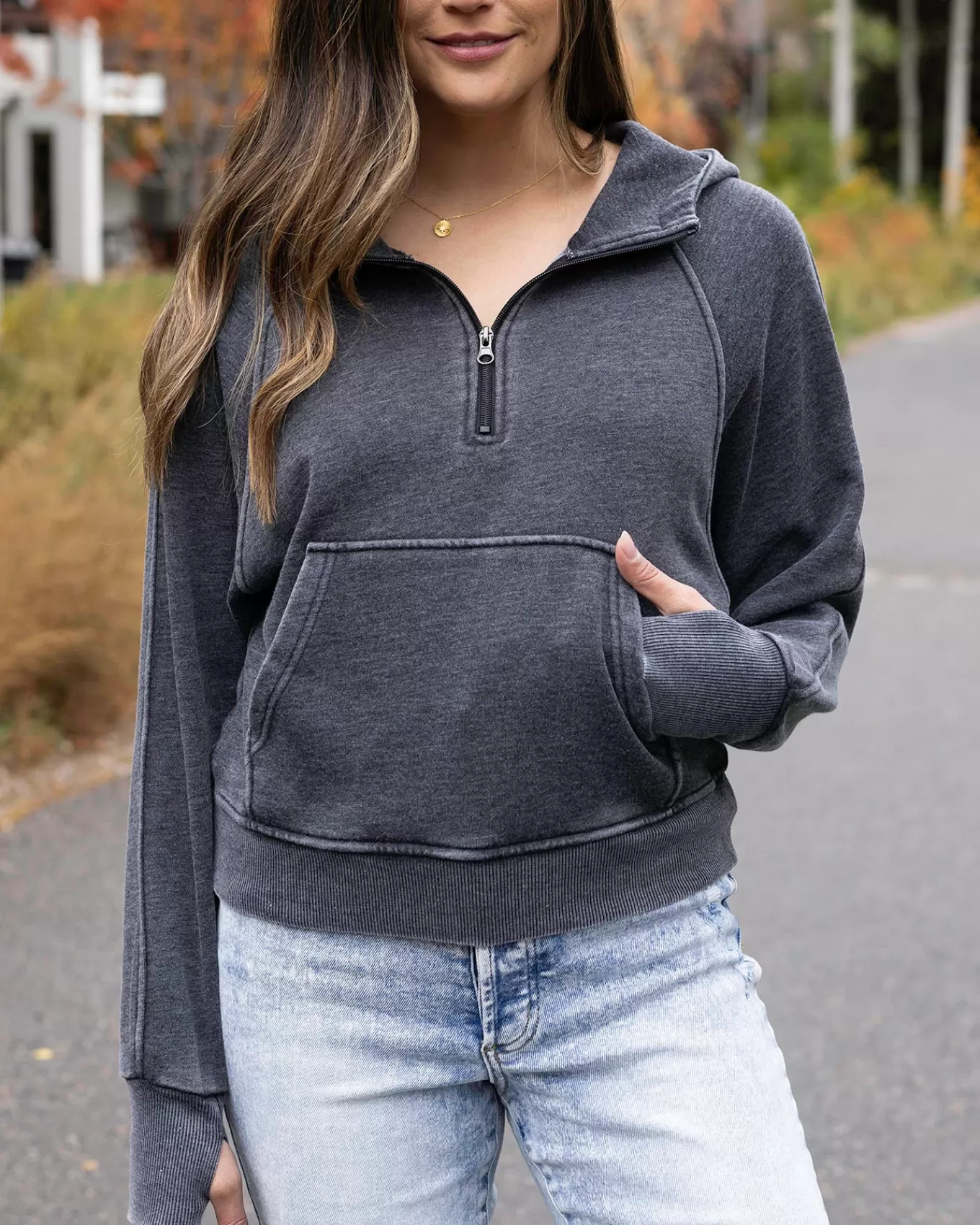 Clearance Vintage Washed Quarter Zip Hoodie In Hoodies + Pullovers