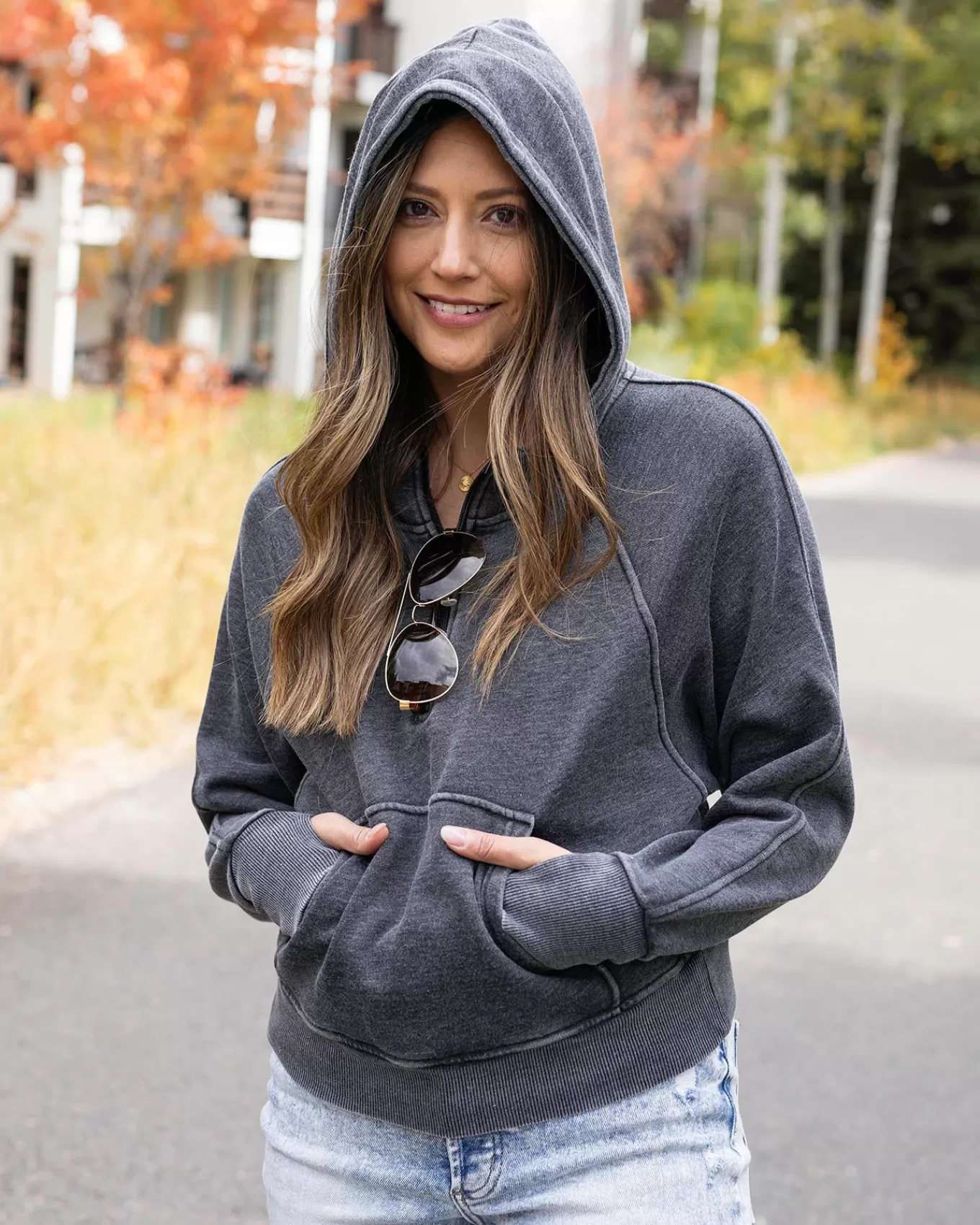 Clearance Vintage Washed Quarter Zip Hoodie In Hoodies + Pullovers