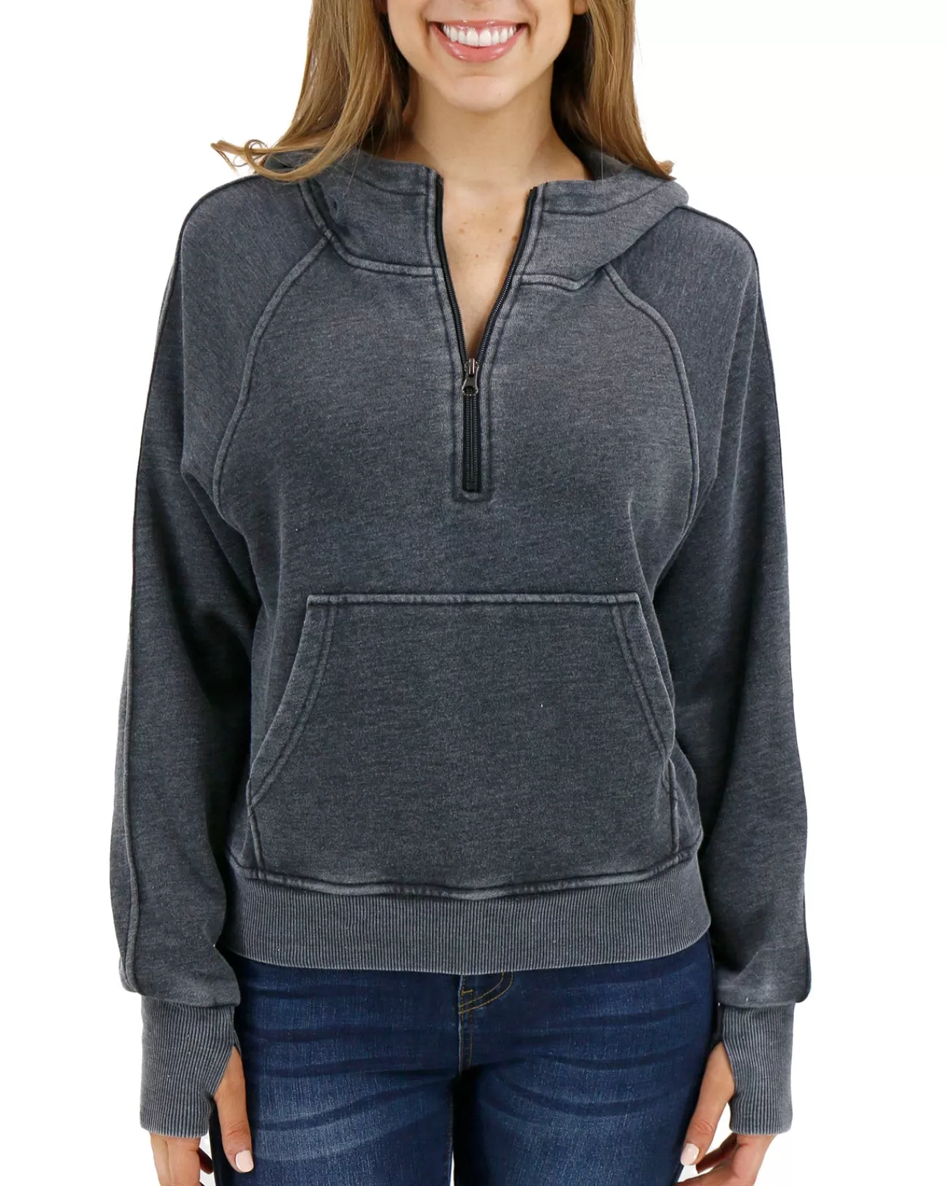 Clearance Vintage Washed Quarter Zip Hoodie In Hoodies + Pullovers