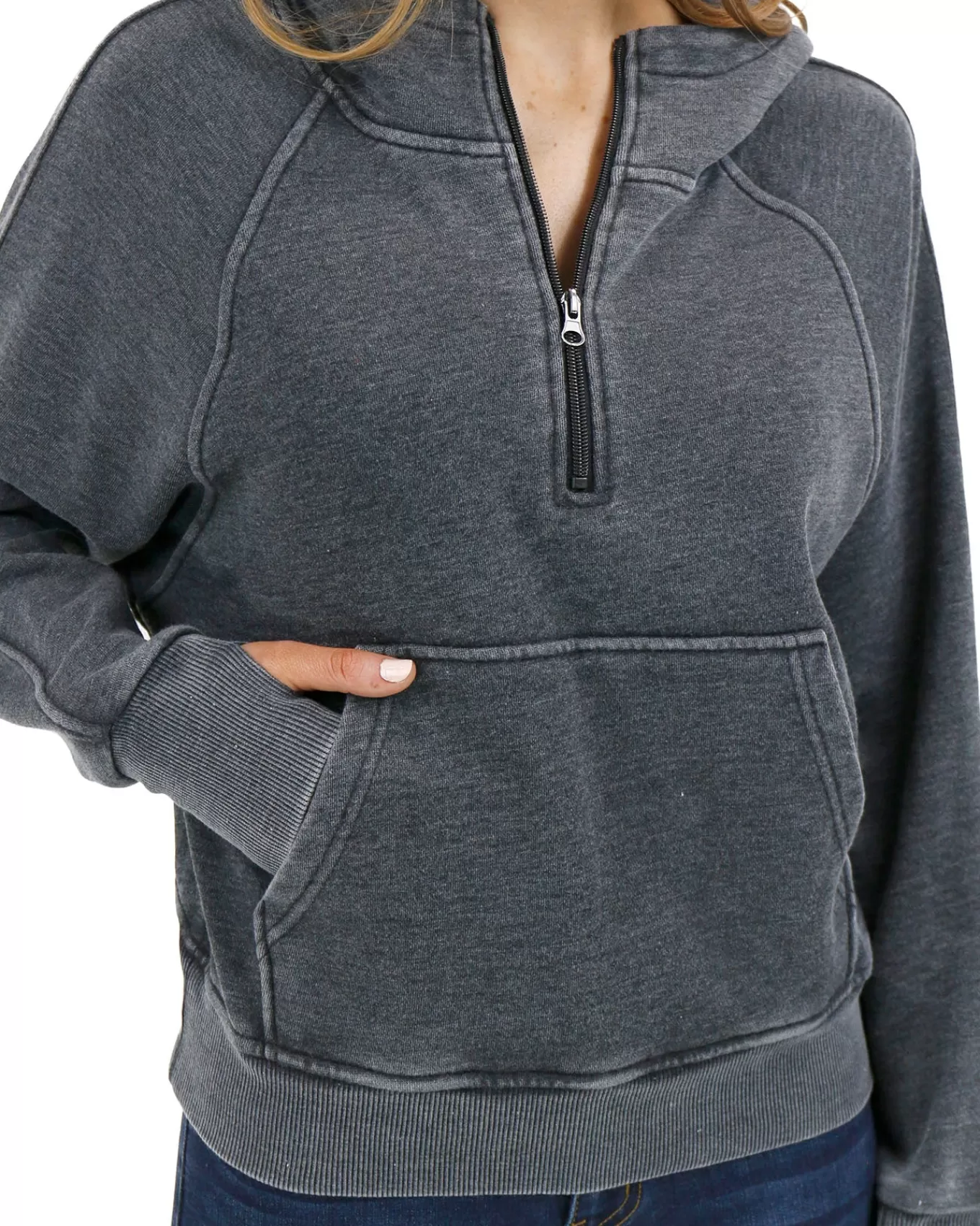 Clearance Vintage Washed Quarter Zip Hoodie In Hoodies + Pullovers