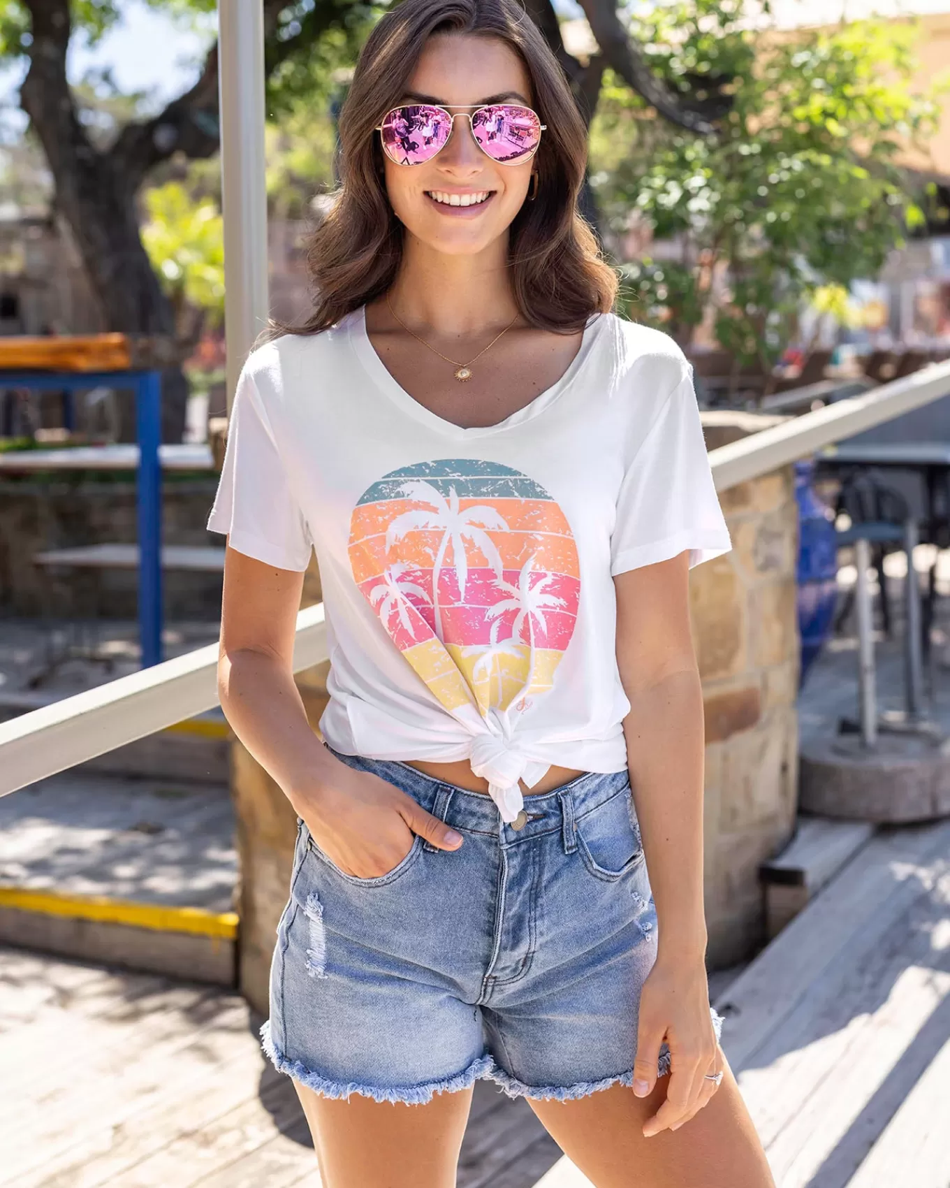 Fashion VIP Favorite Perfect V-Neck Graphic Tee - - FINAL SALE Graphic Tees